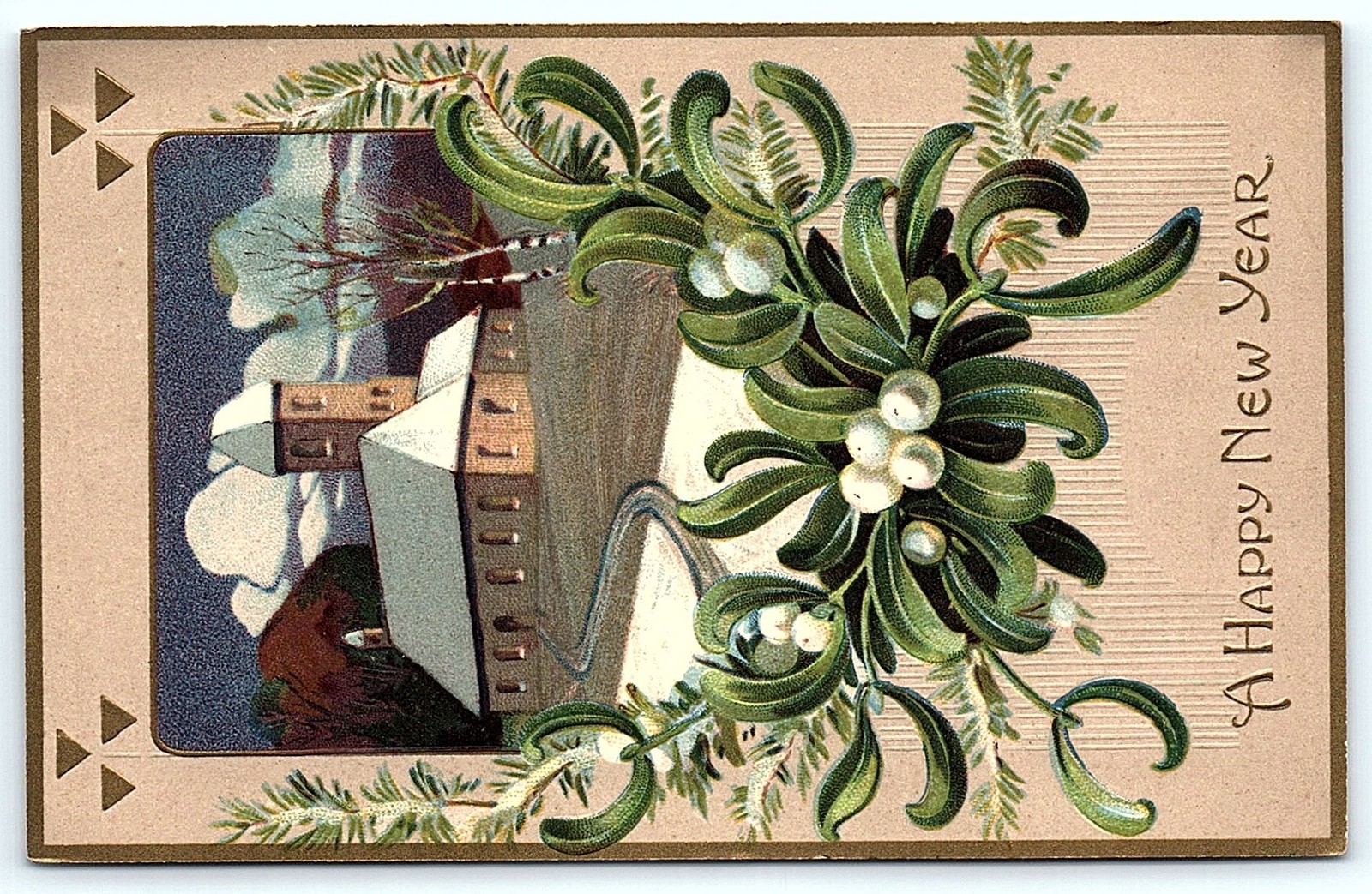 1903 Antique New Year Mistletoe Postcard, Canton MA