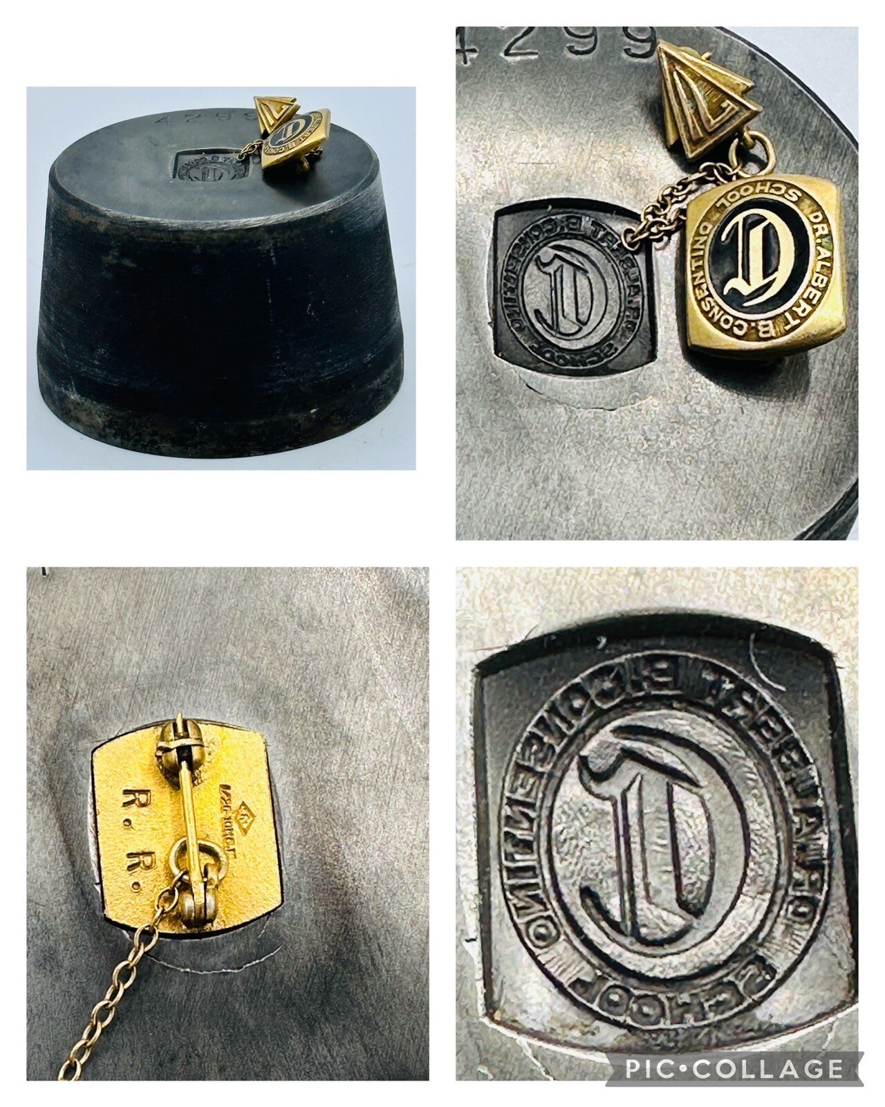 Dr. Albert B. Consentino School Haverhill, Mass. Steel Hub Die & 10k GF Tie Pin