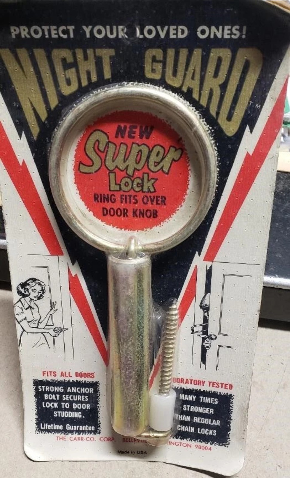 Vintage Carr-Co Night Guard Super Lock NG-1 NOS Door Chain Anti-Saw USA