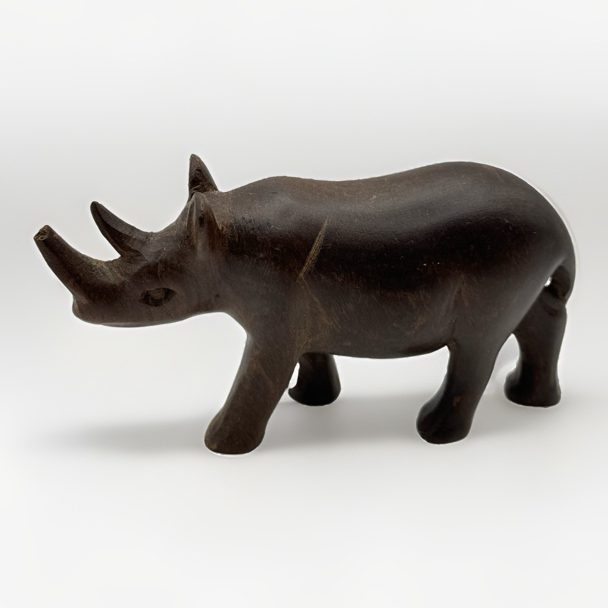 Vintage Hand Carved Wooden Rhinoceros Figurine African Folk Art Ironwood 5.5\