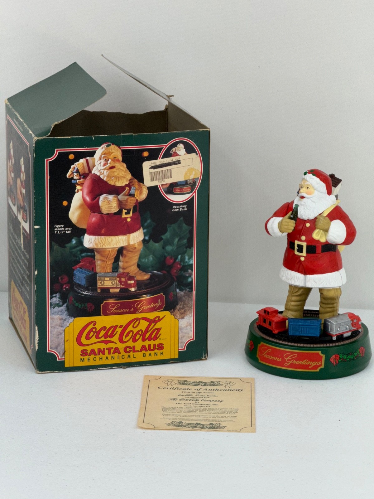 1993 ERTL COCA COLA SANTA CLAUS DIE-CAST METAL MECHANICAL COIN BANK TRAIN