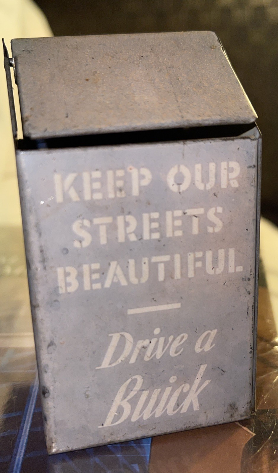 Antique Tin Adv. Drive a Buick Trash Can Ashtray Give Away Salesman Sample Sign
