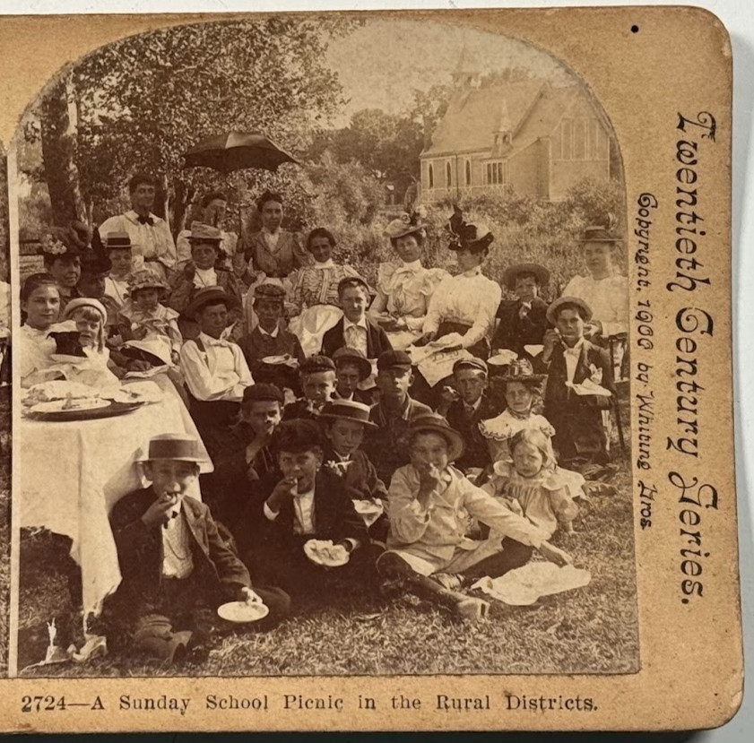 A Sunday School Picnic in the Rural Districts – Historic Vintage Stereoview Card