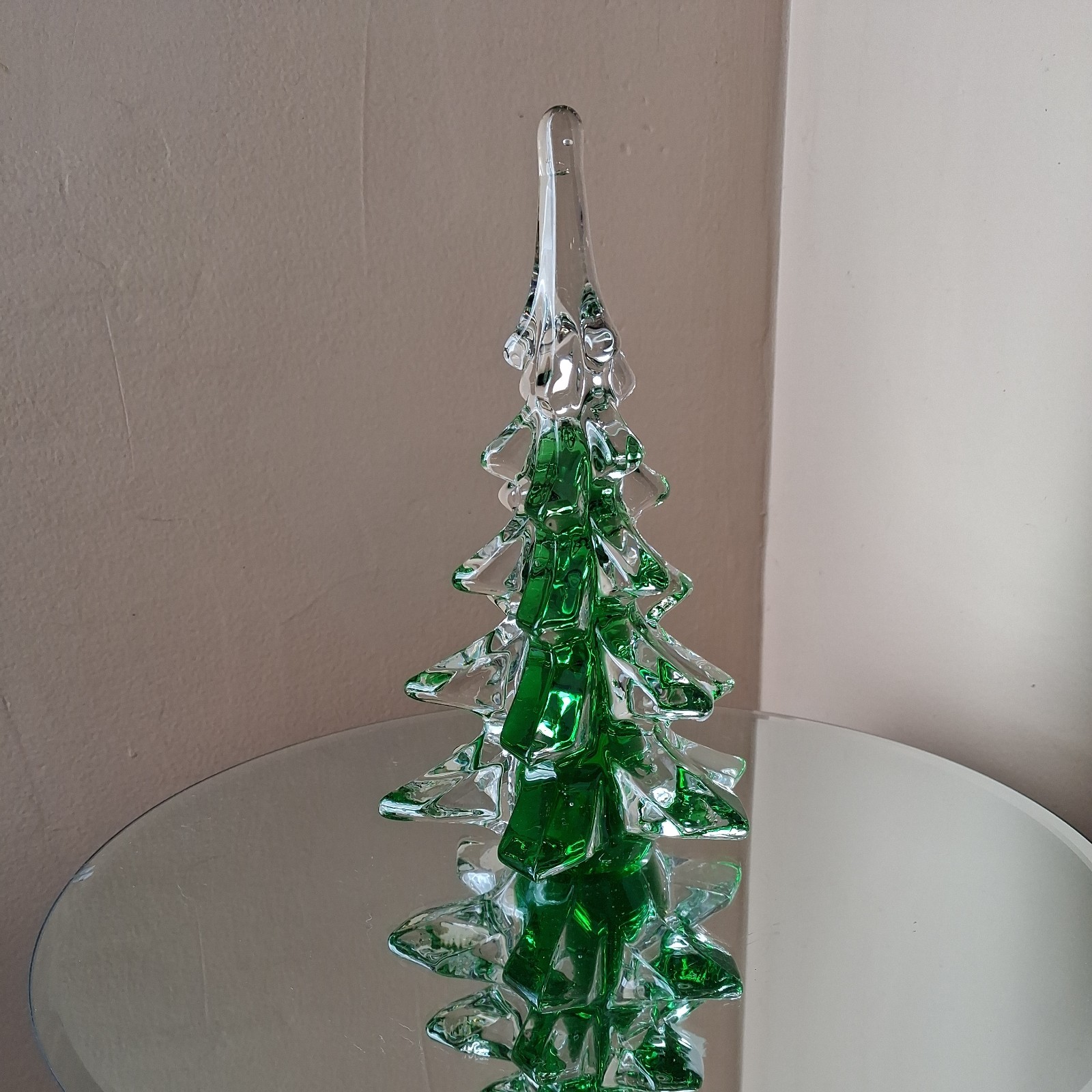 Vintage Clear & Green Art Glass Christmas Tree Figurine 