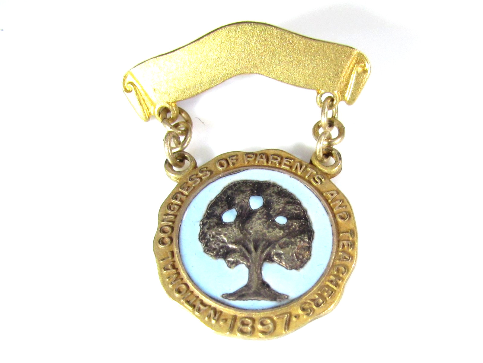 Vintage National Congress of Parents and Teacher 1897 Pin Blue Enamel Tree Badge