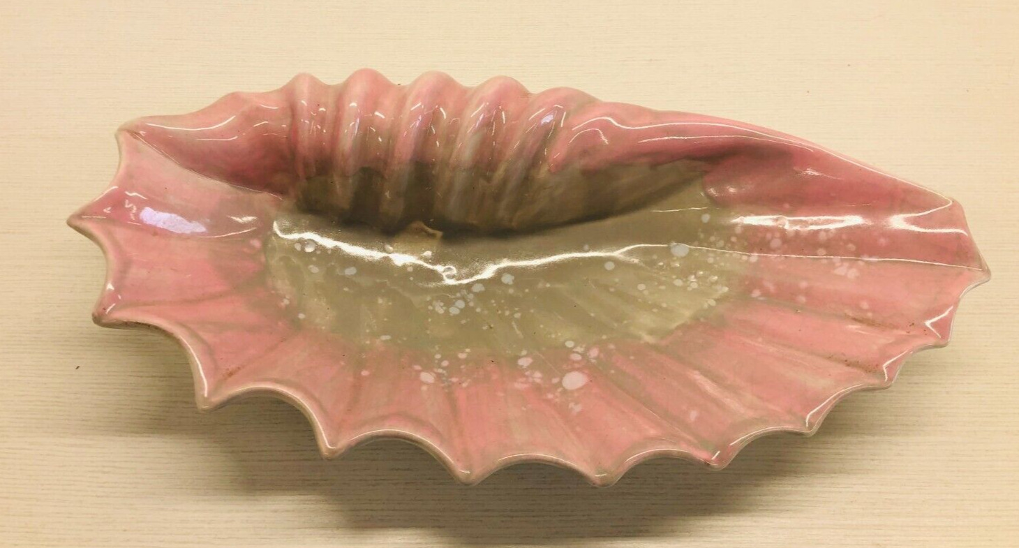 Large MCM Vintage Pink & Gray Ceramic Coffee Table Decorative Shell Bowl 14\