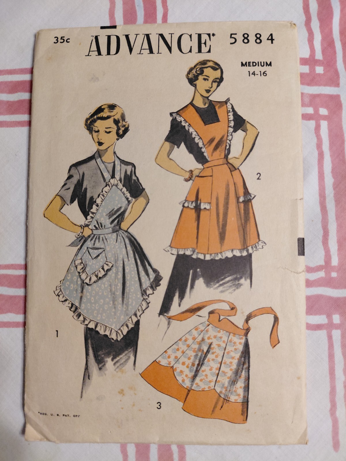 Vintage Advance Pattern #5884 misses' apron (3) designs 1950's medium 14-16