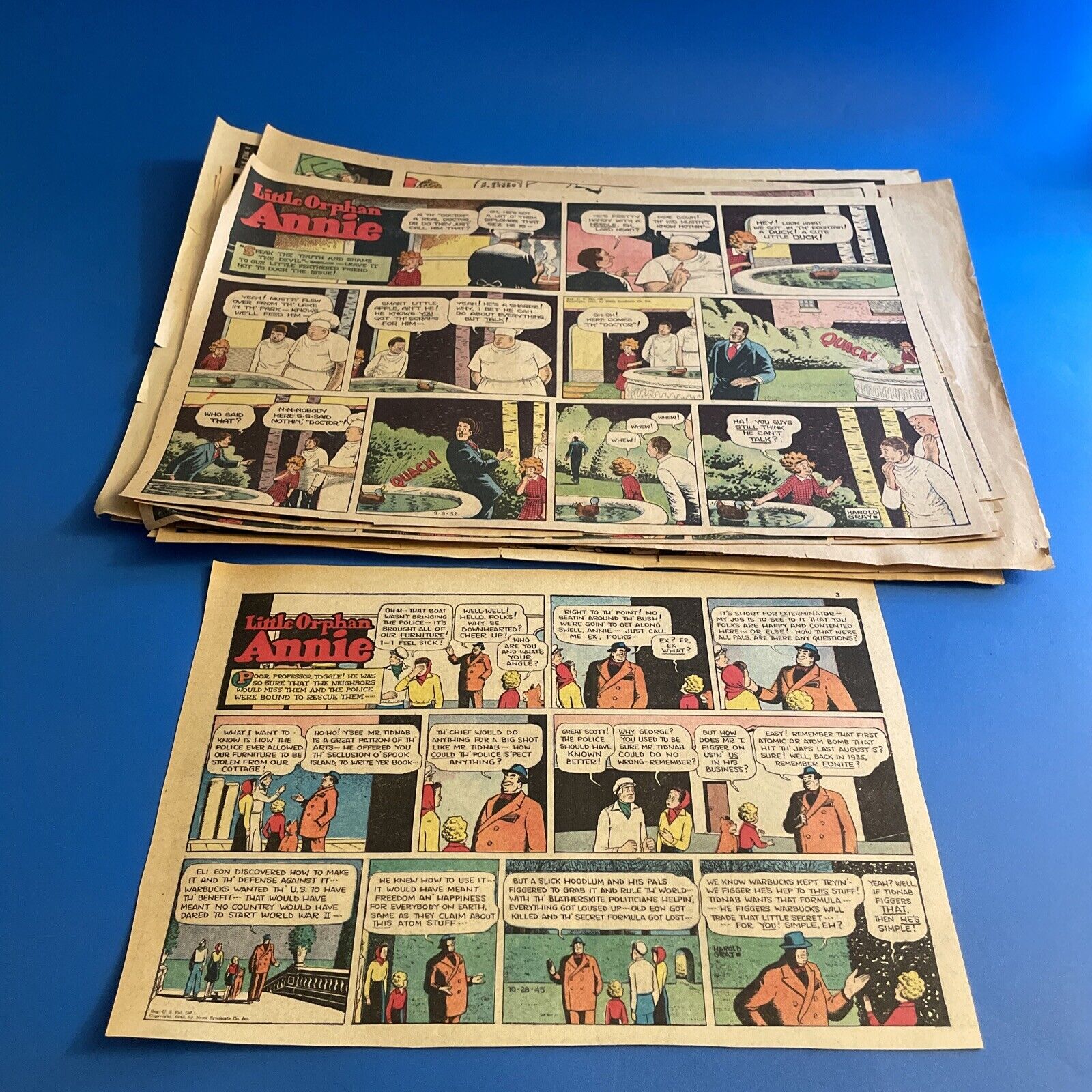 1938-65 Little Orphan Annie Newspaper Color Half Page Mixed Dates Mostly 51’ MR