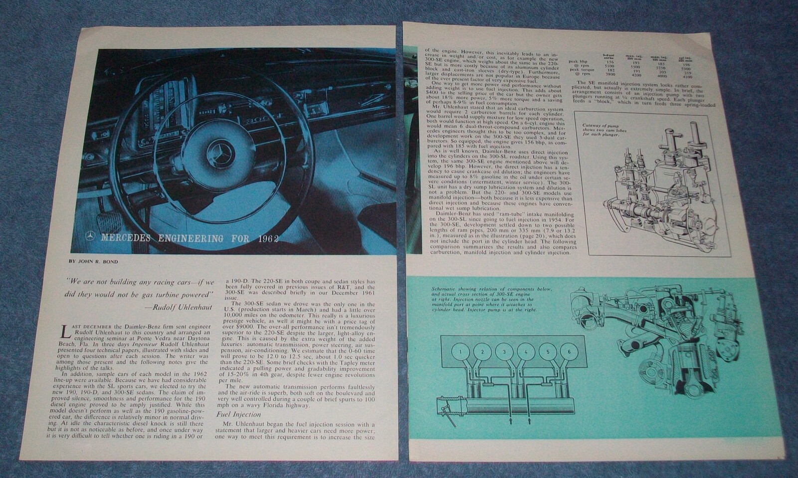 1962 Mercedes-Benz Engineering Vintage New Car Info Article Engine and Trans