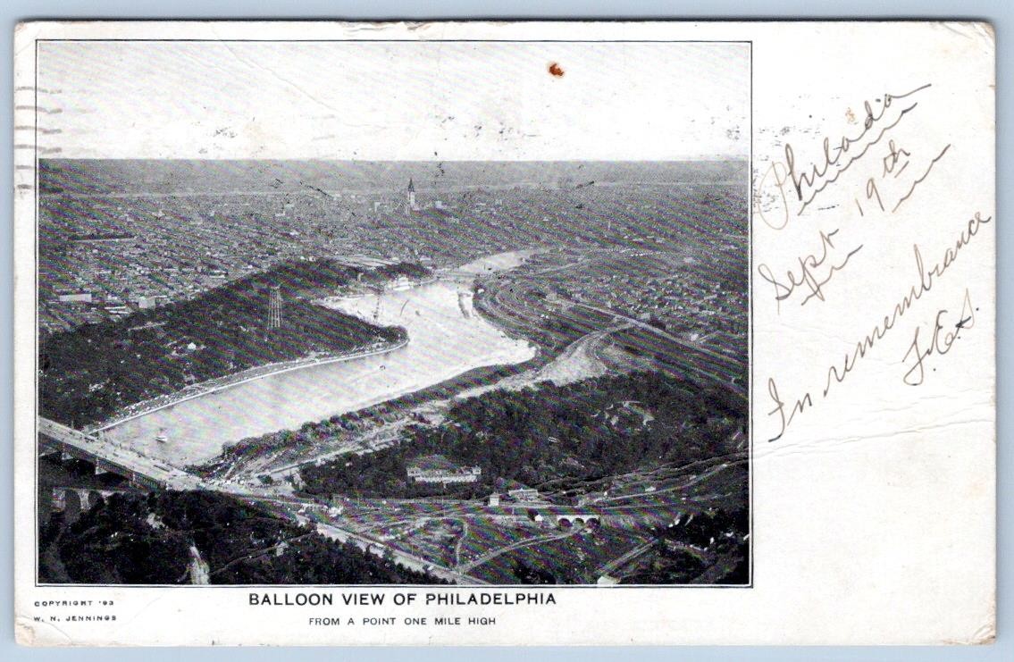 1904 BALLOON VIEW PHILADELPHIA PENNSYLVANIA W. N. JENNINGS ©1893 POSTCARD