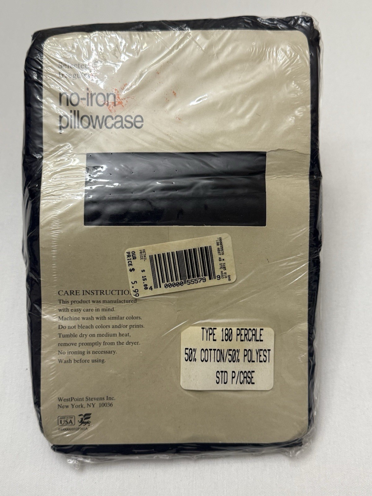 NOS VTG WestPoint Stevens Black Pillowcase Standard Percale Made In USA NOS VTG WestPoint Stevens Black Pillowcase Standard Percale Made In USA