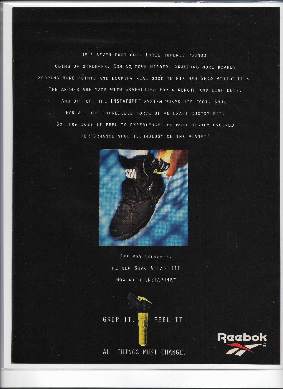 1994 Reebok Shaq Attaq 3 Shoe Magazine Print Ad - 8x11