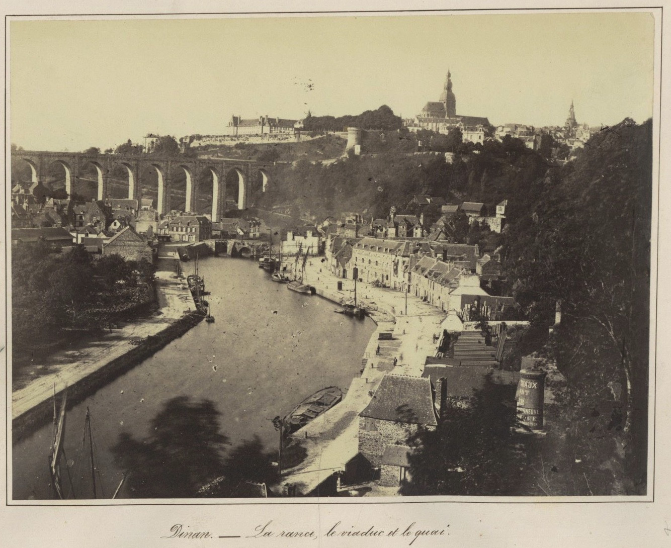 France, Dinan, La Rance, le Viaduc et le Quai Vintage Albumen Print Print Print a France, Dinan, La Rance, le Viaduc et le Quai Vintage Albumen Print Print Print a