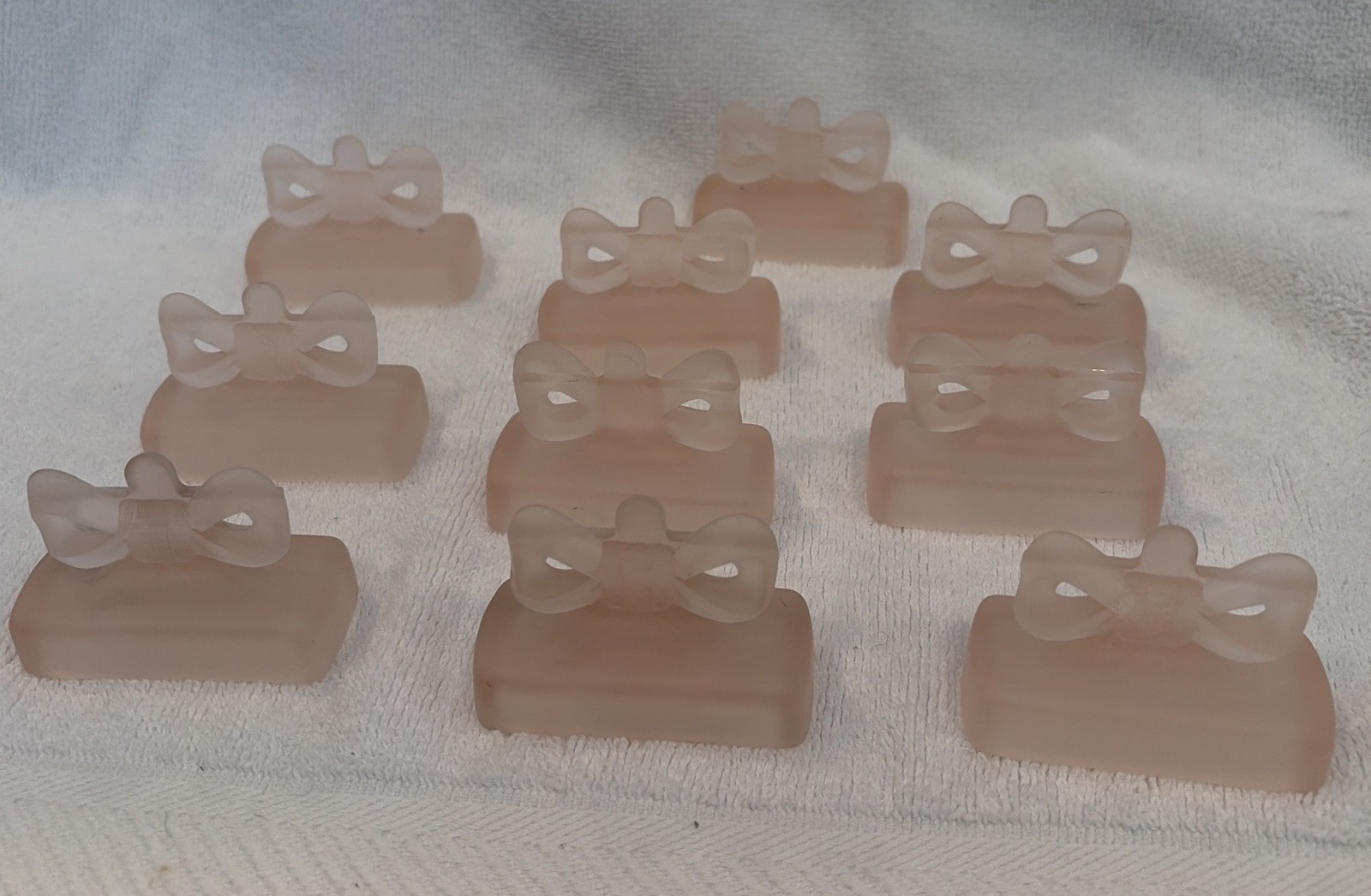 10 Vintage Pink Frosted Glass Place Card Holders With Bow On Top