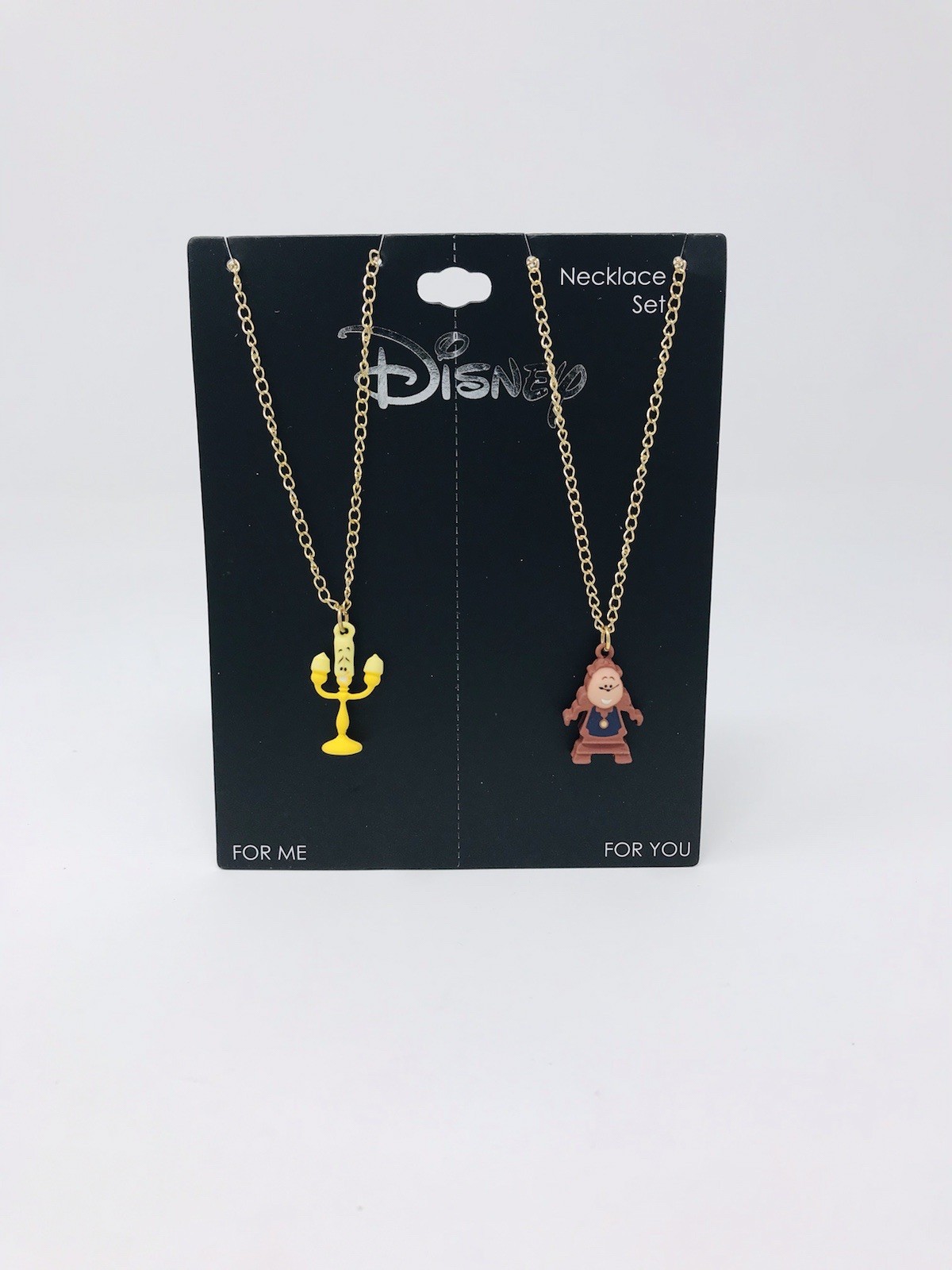 Disney Beauty and the Beast Cogsworth and Lumiere Friendship Necklace Set NEW