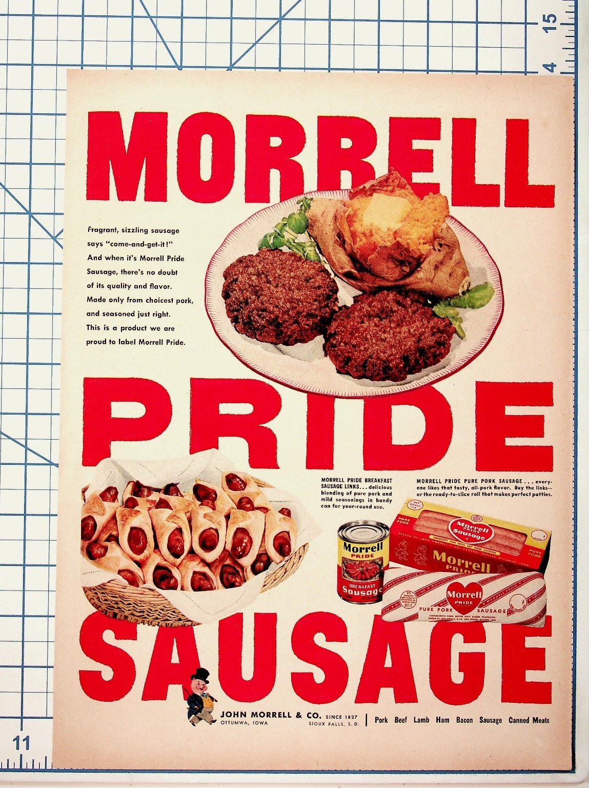 Vintage 1950s Morrell Pride Sausage Ad John Morrell & Co. Iowa Ephemera