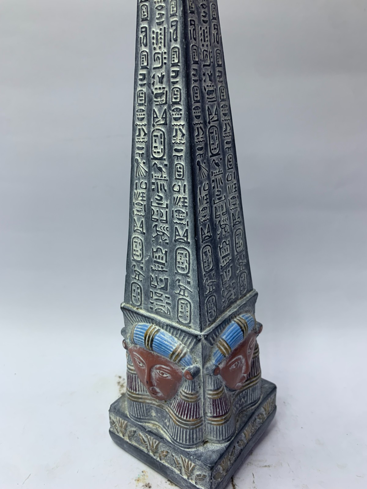 HANDCRAFTED EGYPTIAN OBELISK STATUE Hathor Base Hieroglyphs Heavy Stone Replica