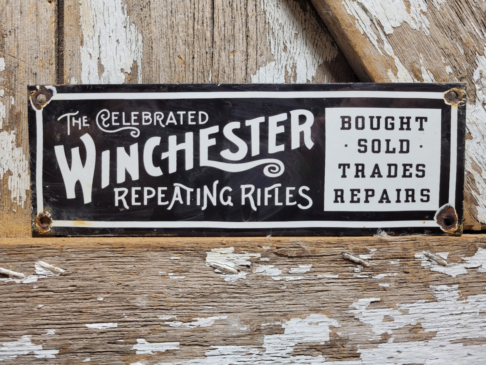 VINTAGE WINCHESTER PORCELAIN SIGN REPEATING RIFLE GUN AMMO SHOTGUN HUNTING GUNS