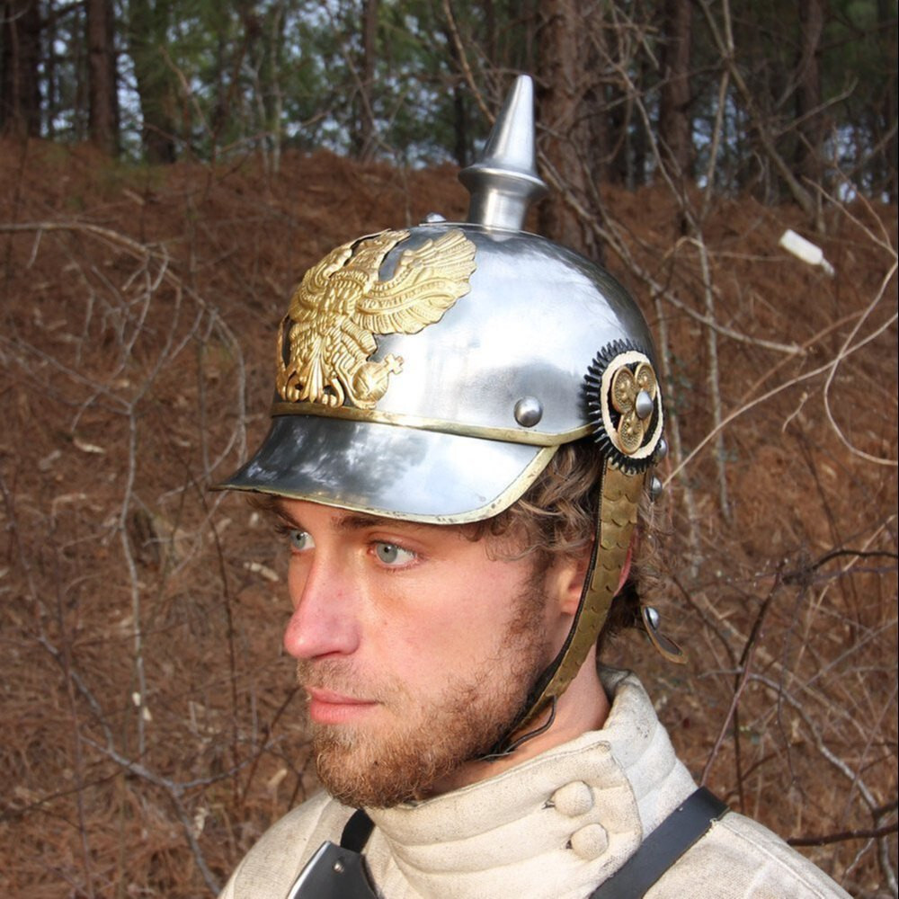 WWI Steel & Brass Silver Finish  Badge Officer German Pickelhaube Spike Helmet