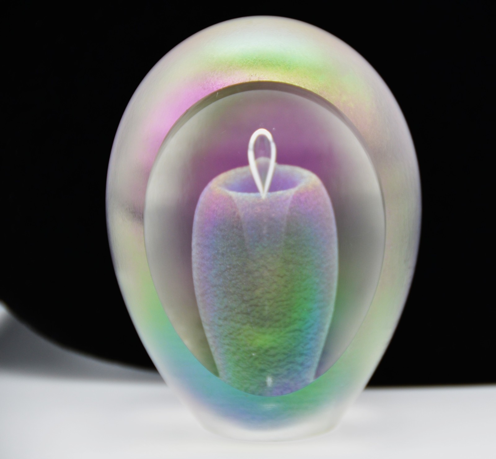 Robert W Stephan 1997 Dichroic Iridescent Optical Art Glass Paperweight Signed