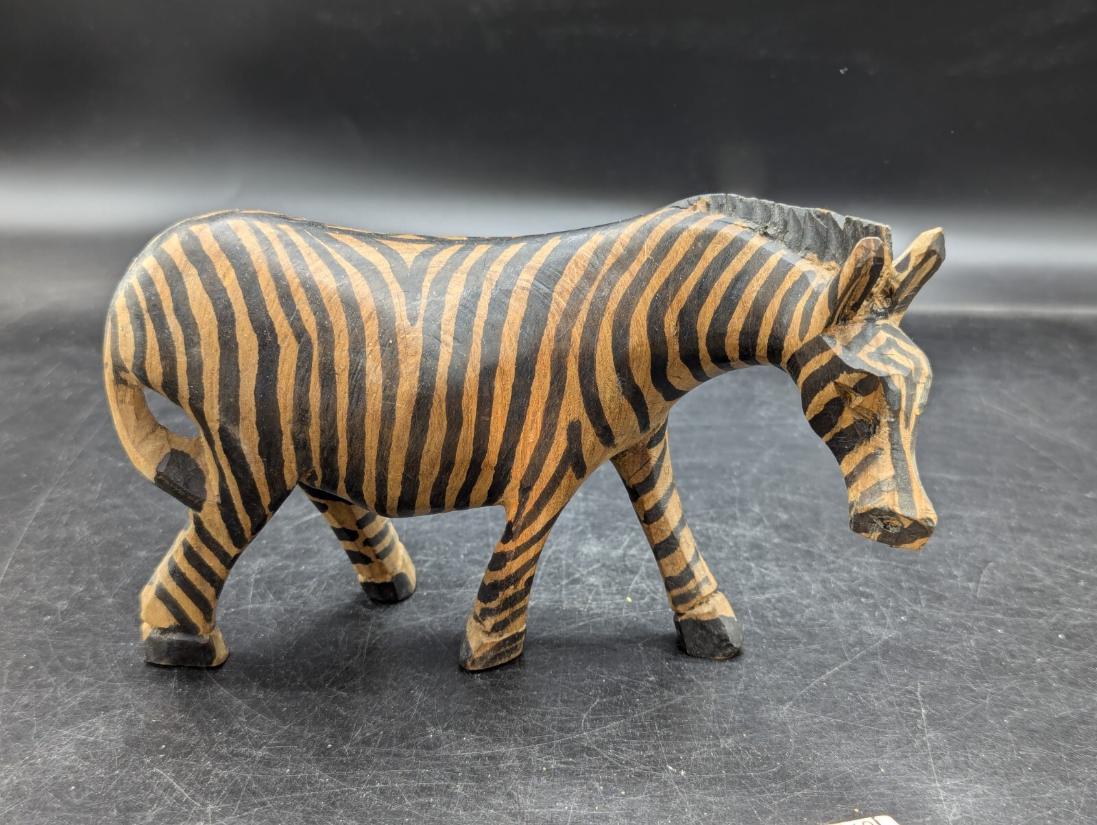 Hand Carved In Kenya Wood Zebra Animal Figurine Sculpture 