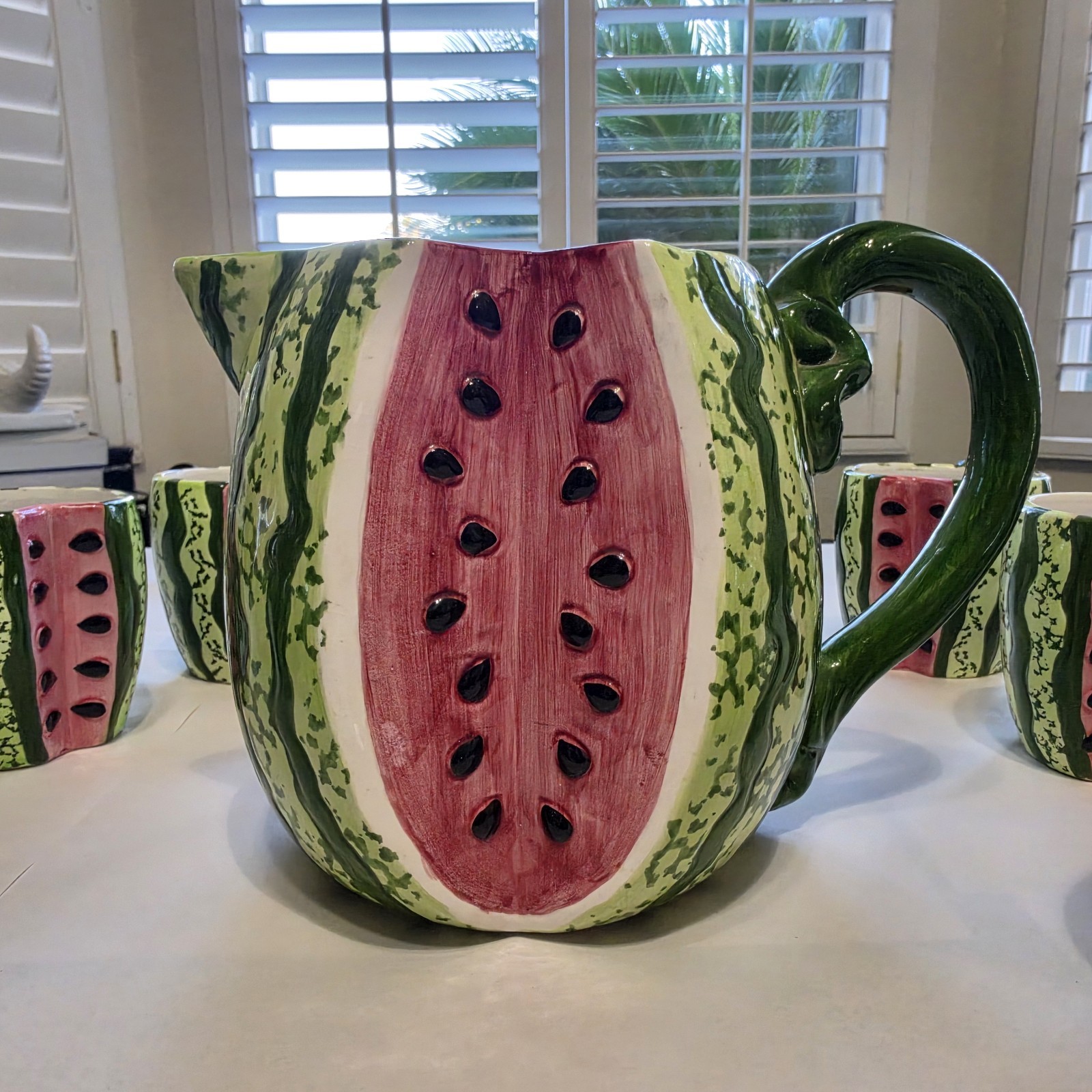Vintage 1996 Cracker Barrel Watermelon 10-Pc Set Pitcher Mugs Creamer Sugar