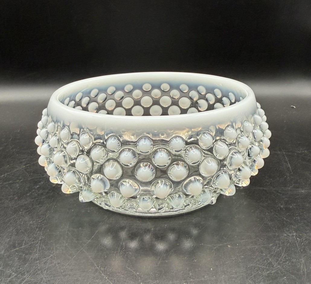 Vintage Hobnail Clear And White Small Bowl Trinket Dish  4.5x2 Fenton Style