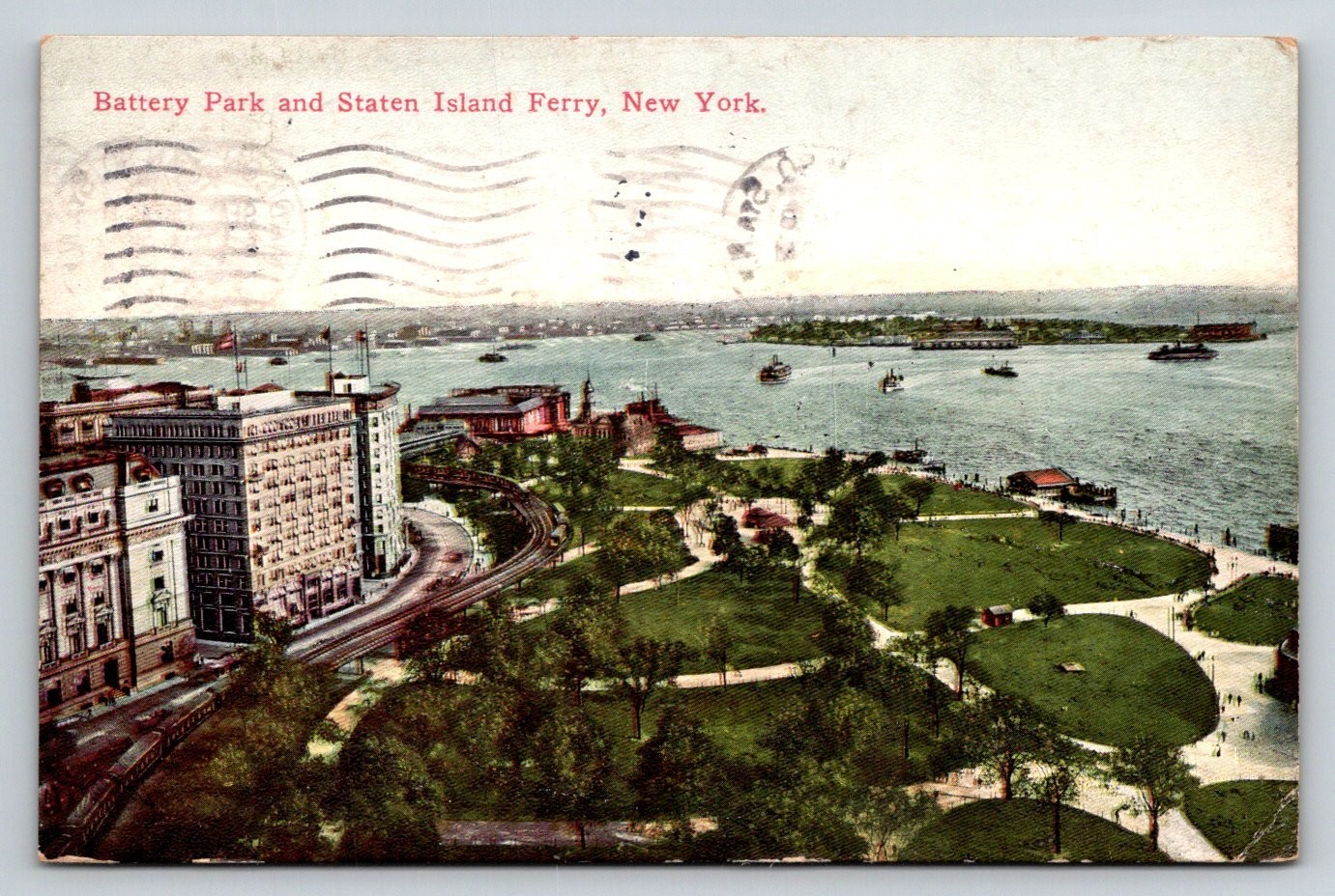 1911 Battery Park & Staten Island Ferry NYC Vintage Postcard Success Co.