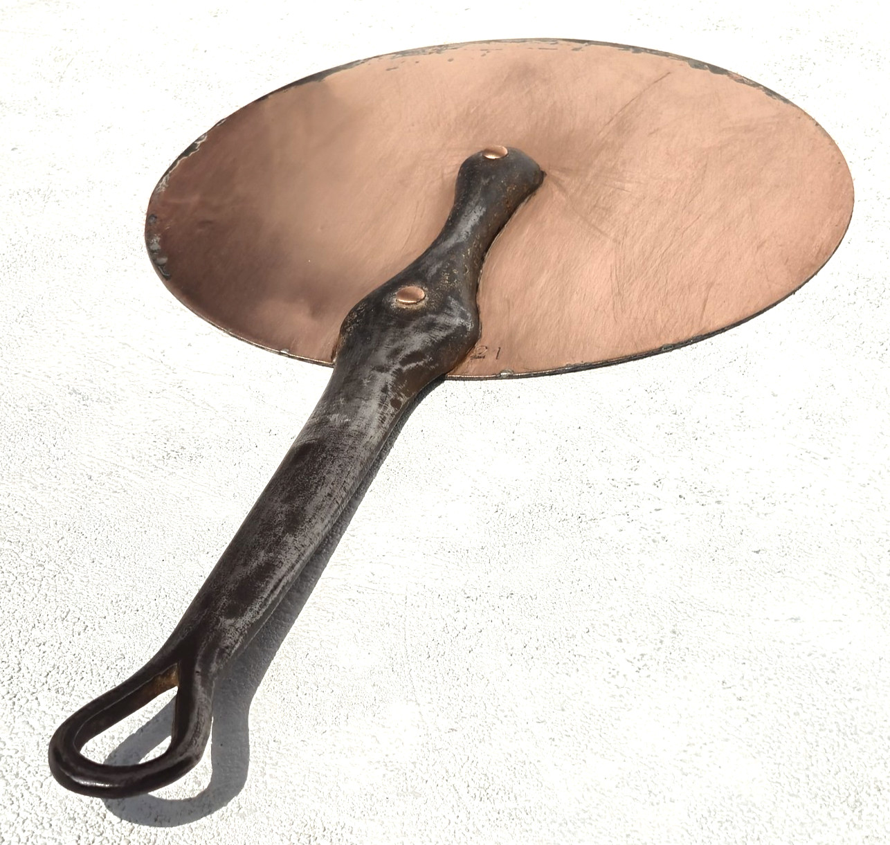 Vintage 8.5inch French Copper Pan Splash Lid Cover Tin Lining Marked 21  2lbs