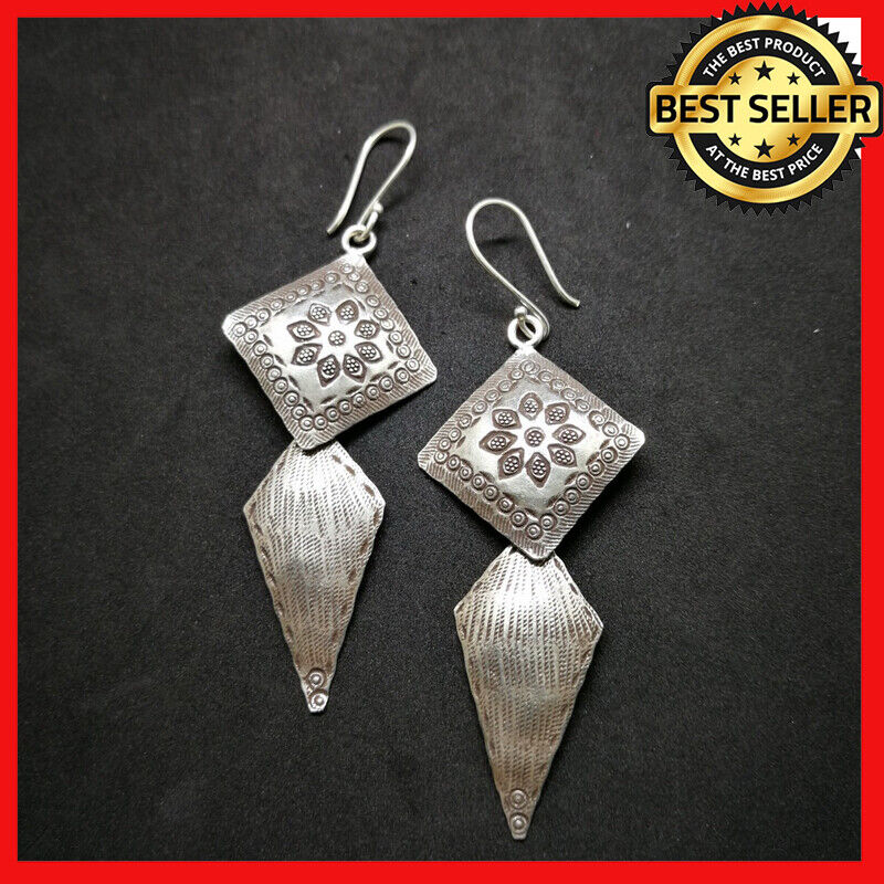 Fine 925 Silver Earrings Double layer Tribal Craft Mayan Vintage Collectible