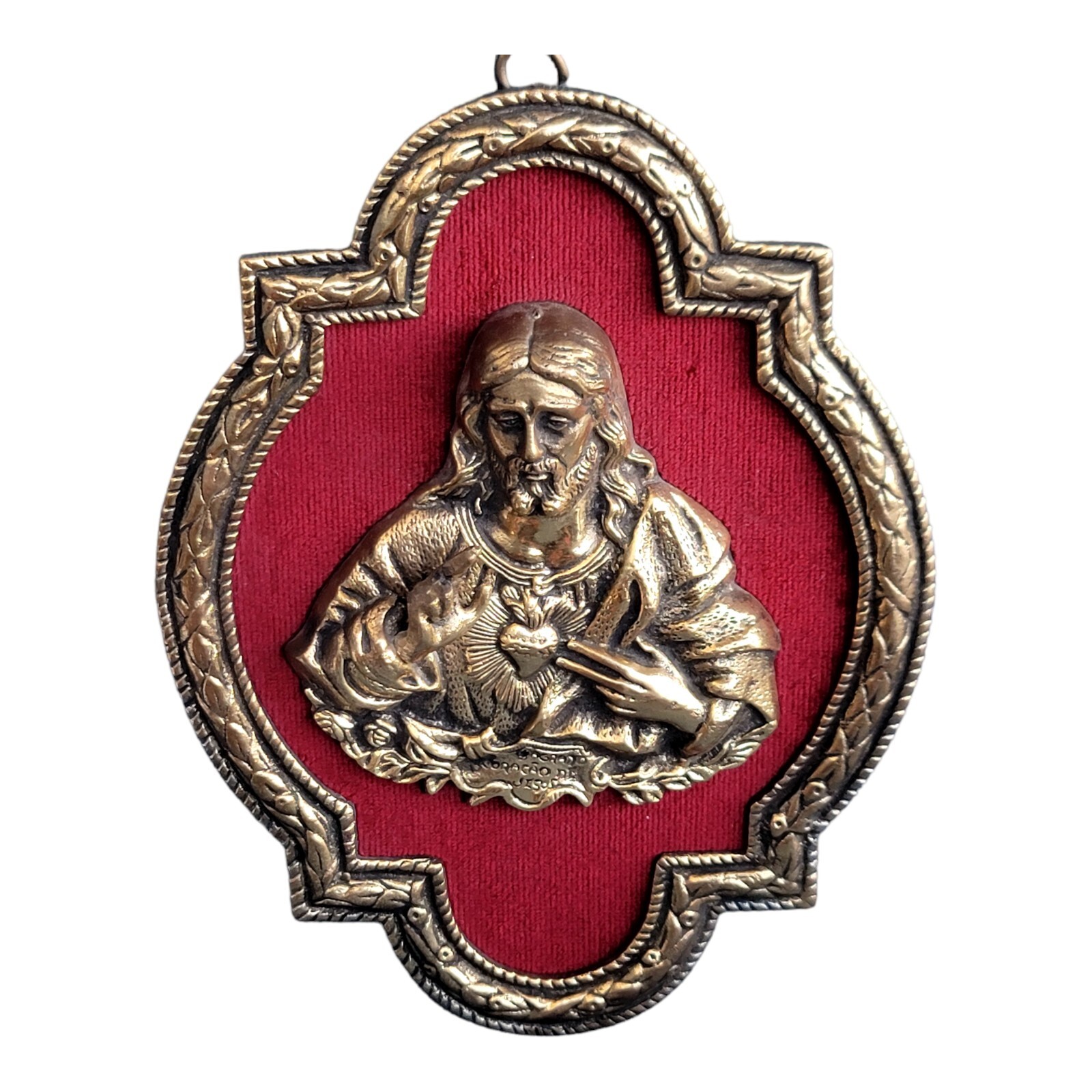 Antique Sacred Heart Jesus Solid Brass Bronze Wall Plaque 12x9\ Antique Sacred Heart Jesus Solid Brass Bronze Wall Plaque 12x9\