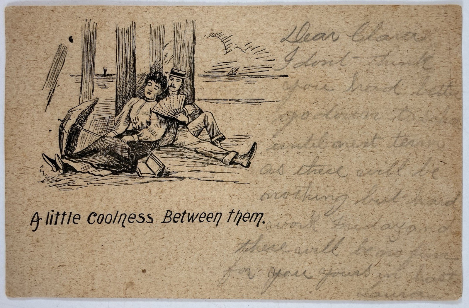 Antique 1908 Postcard Humor Romance A Little Coolness Between Them NH