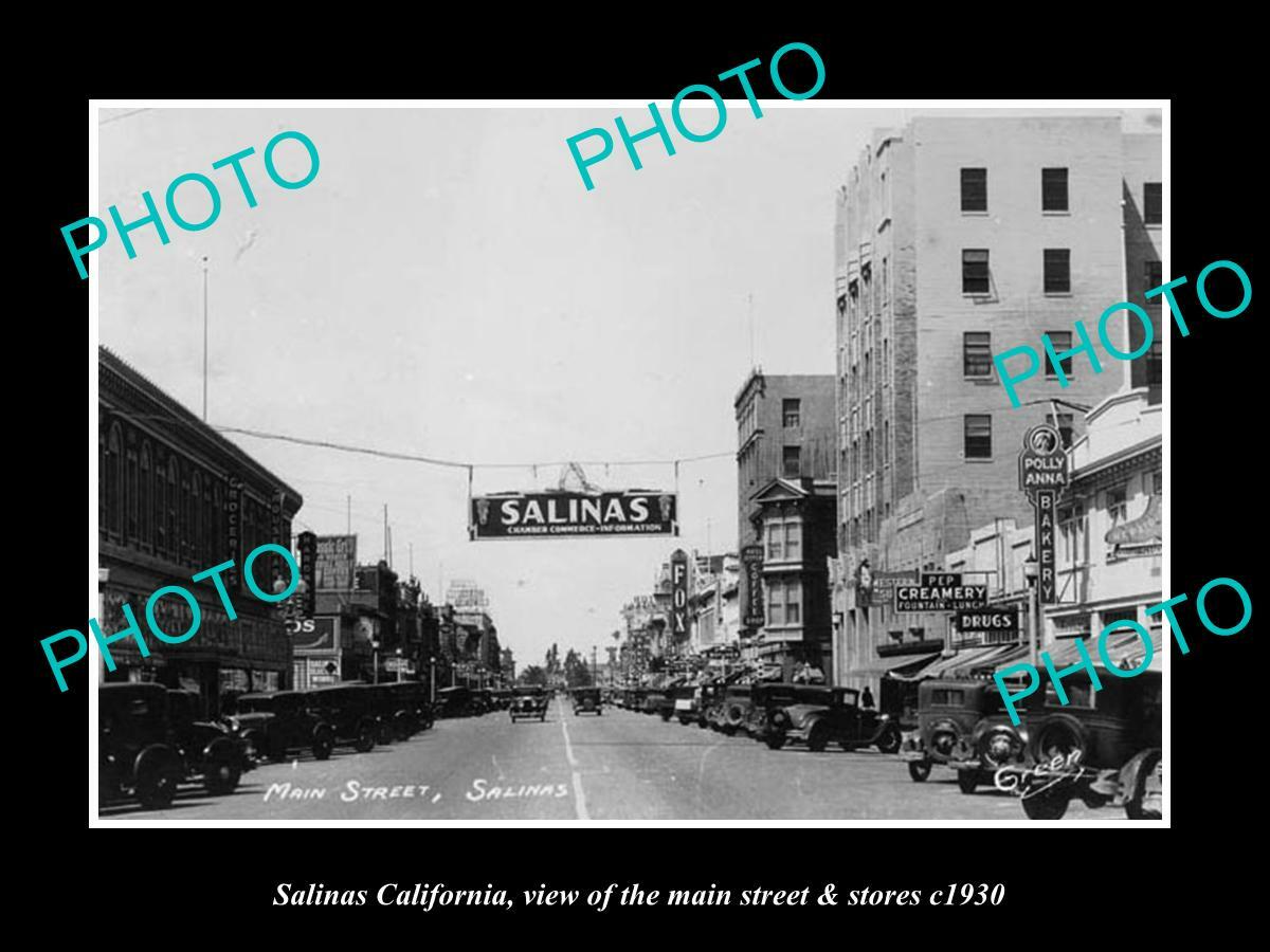 OLD 8x6 HISTORIC PHOTO OF SALINAS CALIFORNIA THE MAIN STREET & STORES c1930