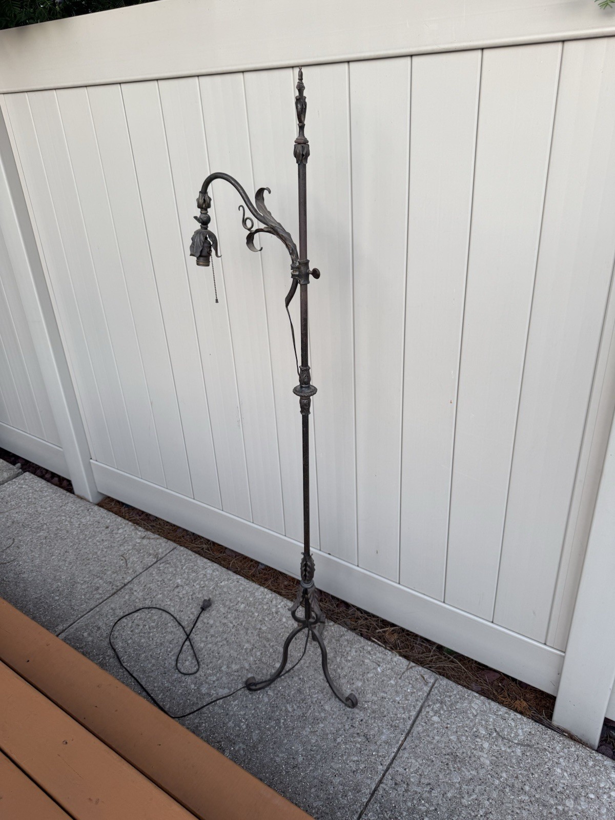 Vintage Arts & Crafts Wrought Iron & Hammered Solid Metal Floor Lamp 66”