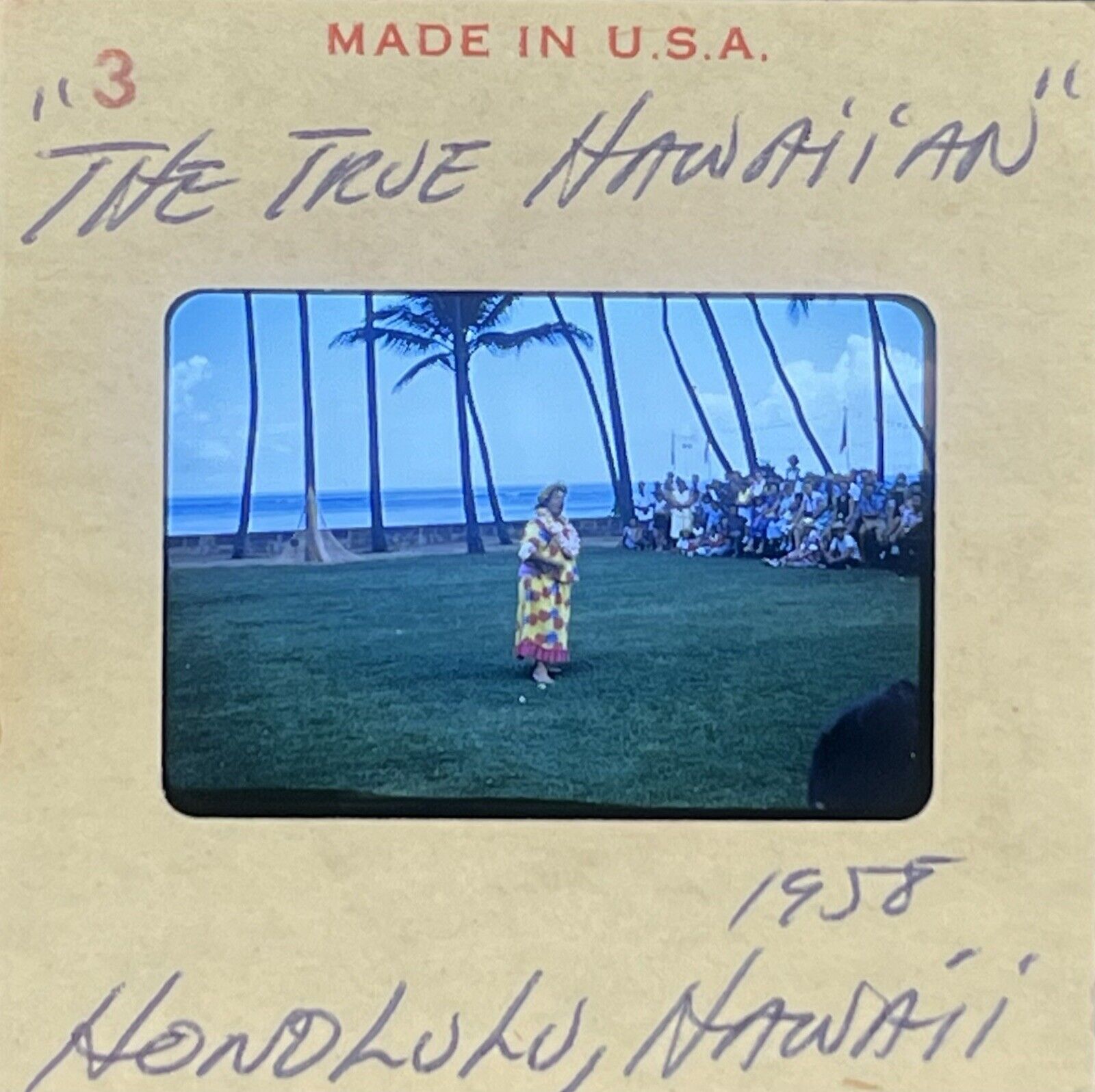 Vintage 35mm Slide 1958 Kodak Hula Show Honolulu Hawaii Red Border Kodachrome