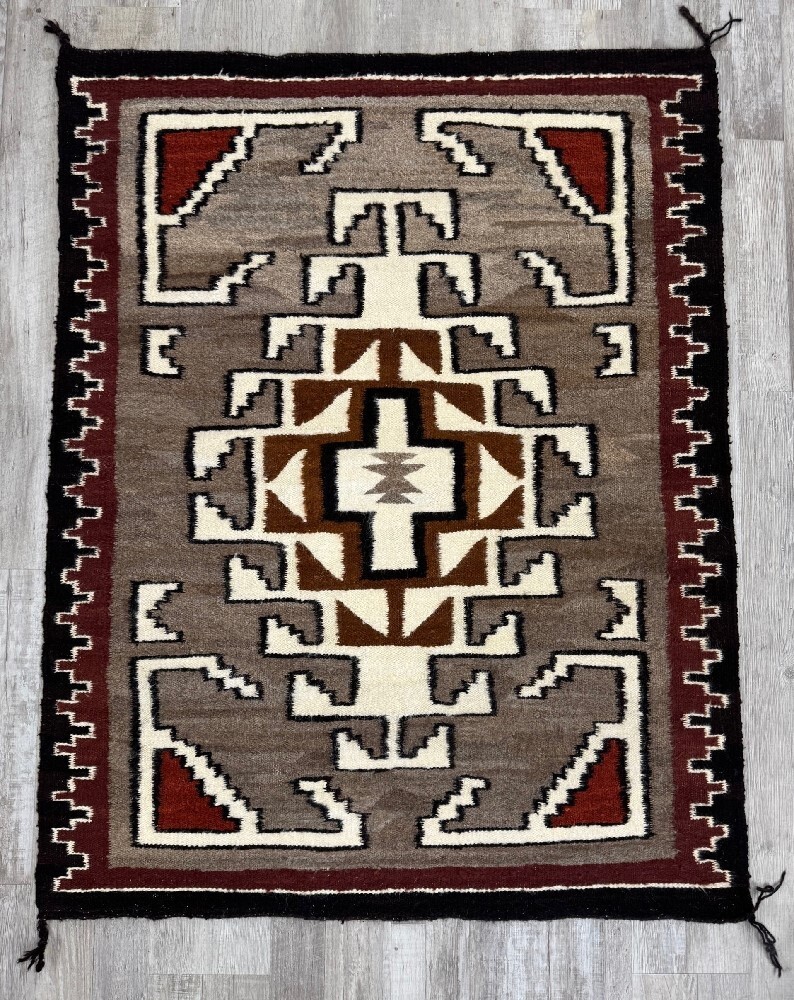 Navajo Two Gray Hills Rug ca 1960-1980 Handspun Wool 54\