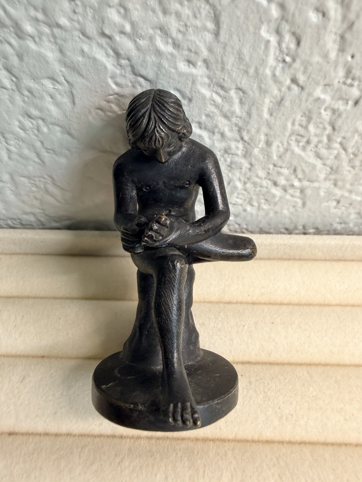 Antique Grand Tour Bronze Spinario Boy with Thorn Statue Solid Cast Mini 2.5