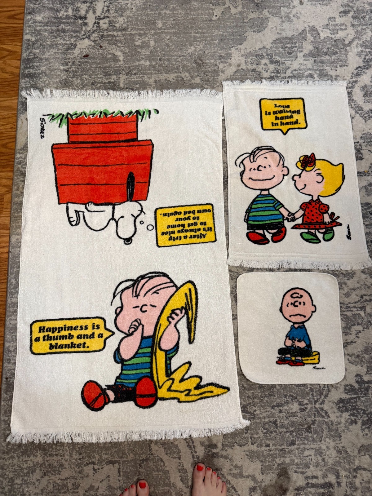  VTG 1971 Peanuts 3 Piece Towel Set - Excellent Condition