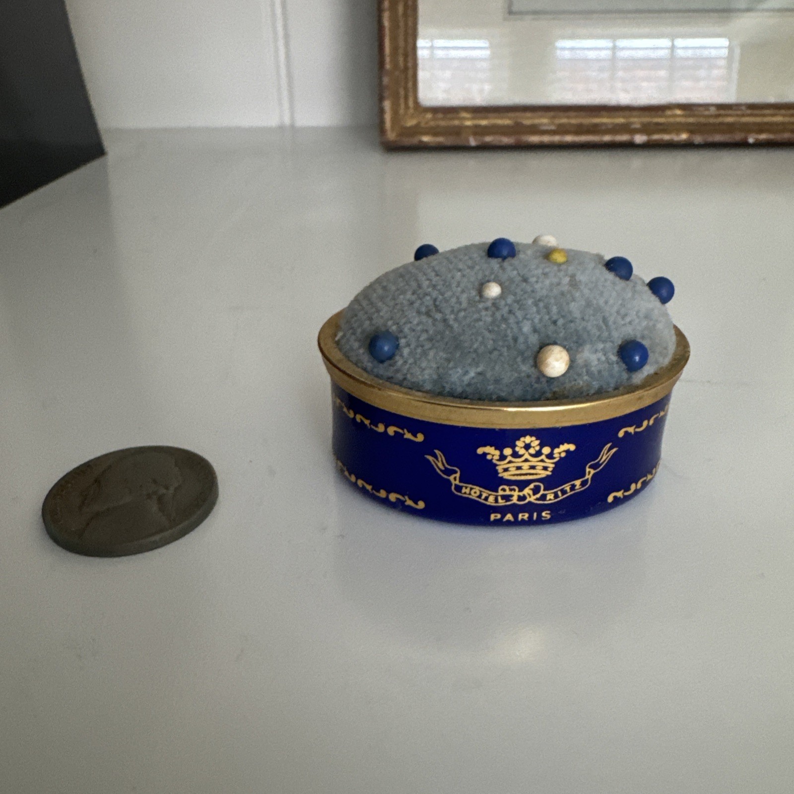 HALCYON DAYS BLUE And Gold HOTEL RITZ PARIS Vintage Pincushion.