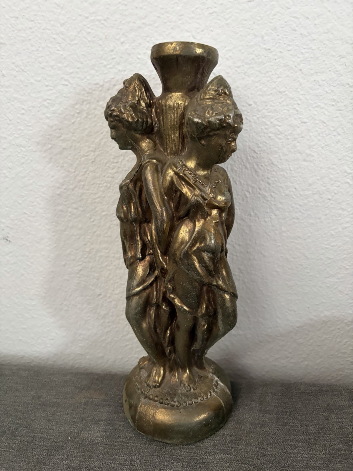 Vintage ONE Goddess Three Graces Figural Gilt Brass Table Lamp Piece Salvage