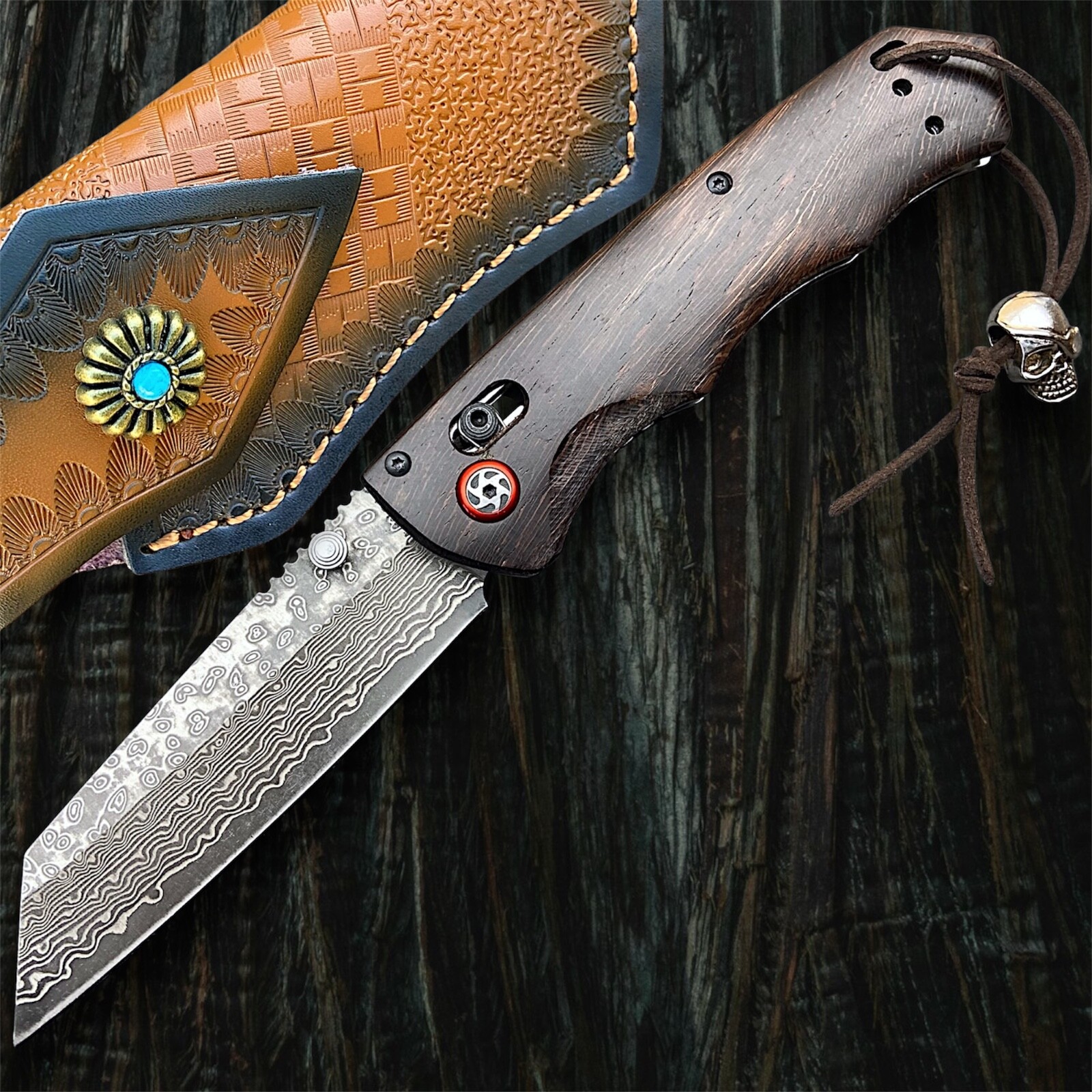 Premium Damascus Folding Knife – 67-Layer VG10 Tanto Blade, Ebony Wood Handle