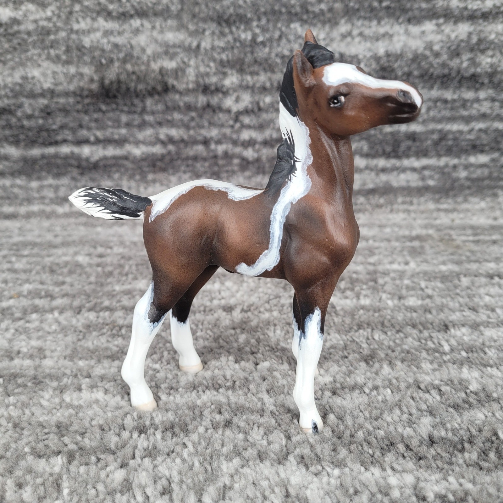 Sherry Clayton 2002 Signed Custom Painted Pinto Foal Model Horse Bay Tobiano