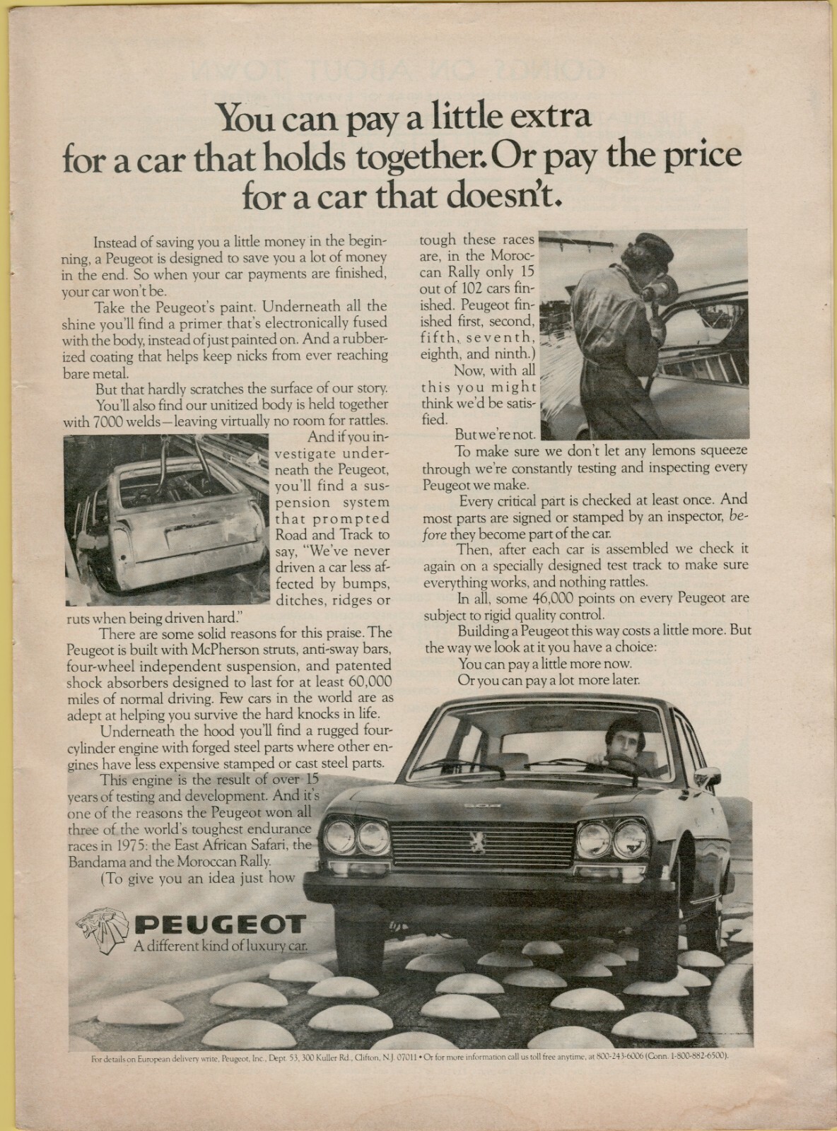 1976 Peugeot 504 Unitized Body 7000 Welds 4 Cyl Photo Auto Vintage Print Ad