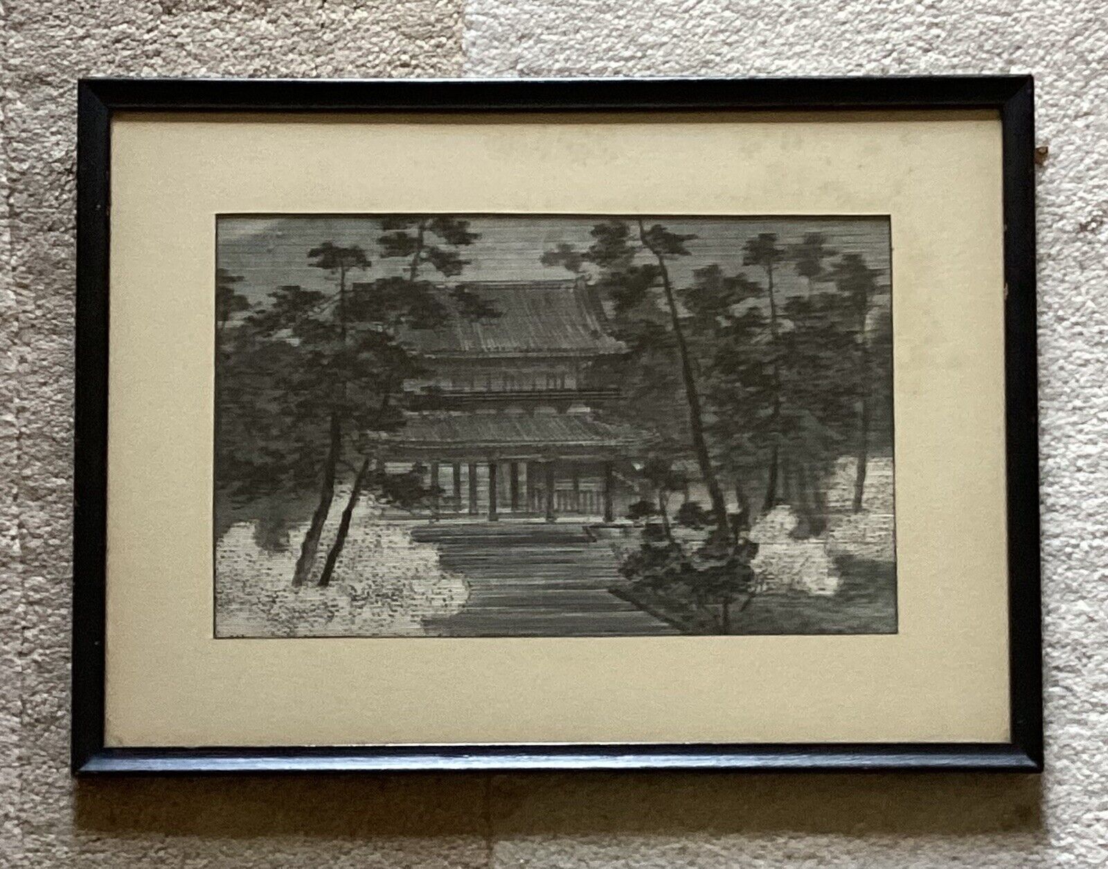 VTG Japanese Knitting Art of a Palace/ Tomb, Framed