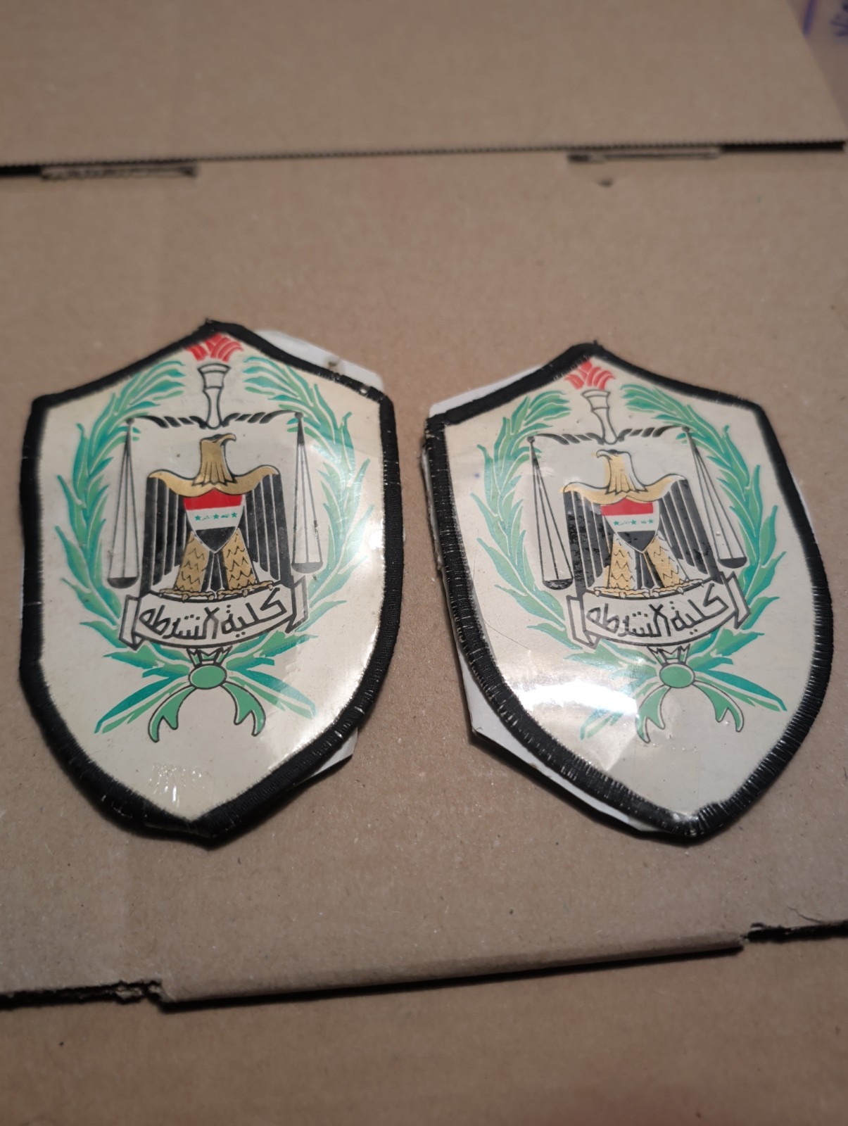 Iraq-Vintage Iraqi Police Academy Sleeves Patch Set. Saddam Hussein Gulf War Oif