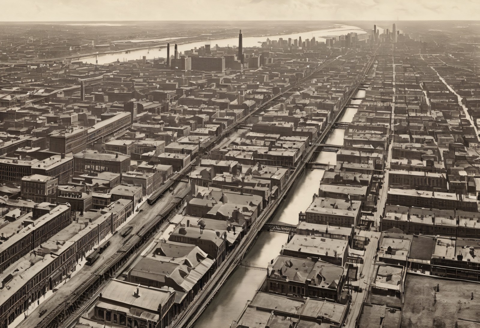 Chicago Loop Bird's-Eye View 1893 Era - Antique Wall Art Print