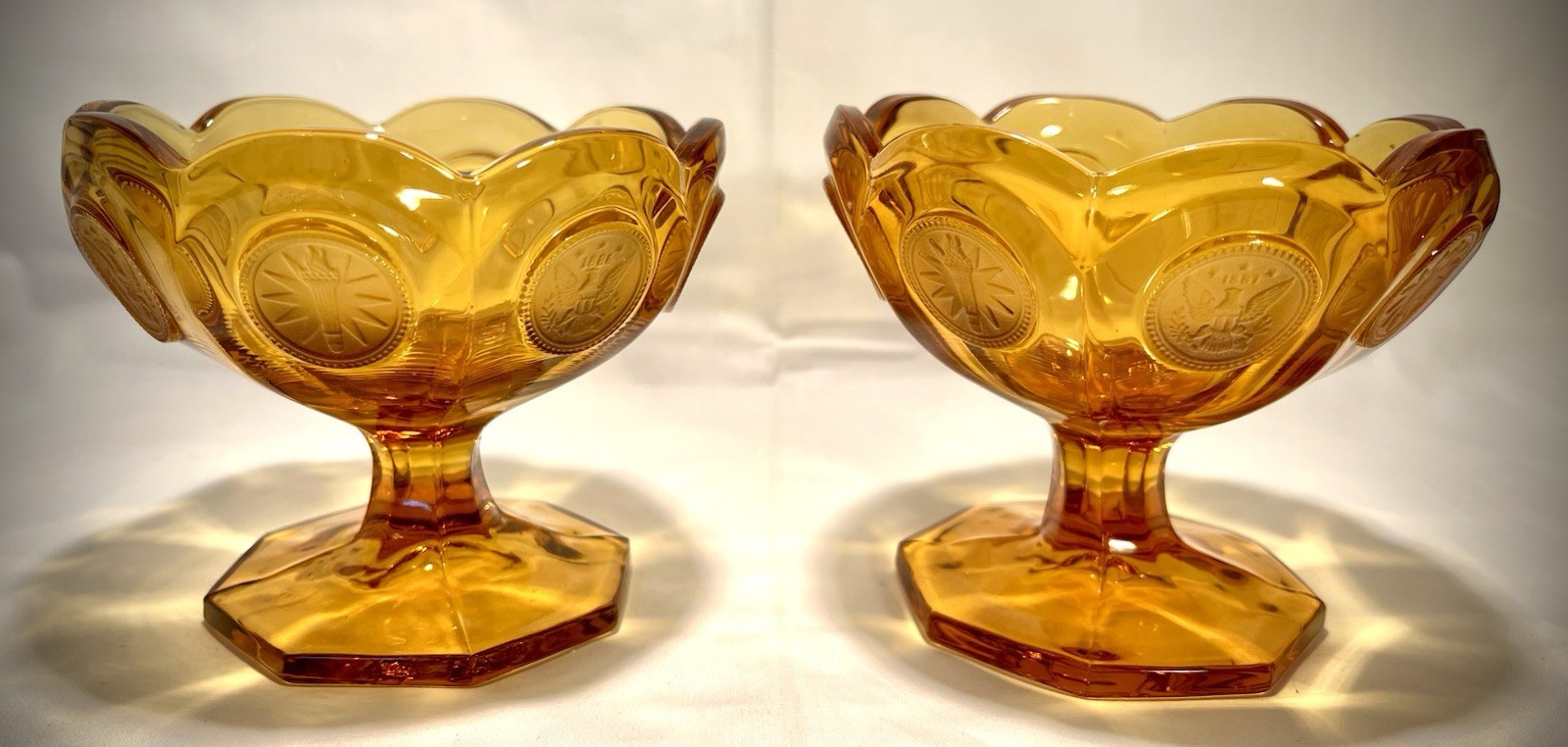 Vintage Fostoria Amber Coin Glass Pedestal Bowl
