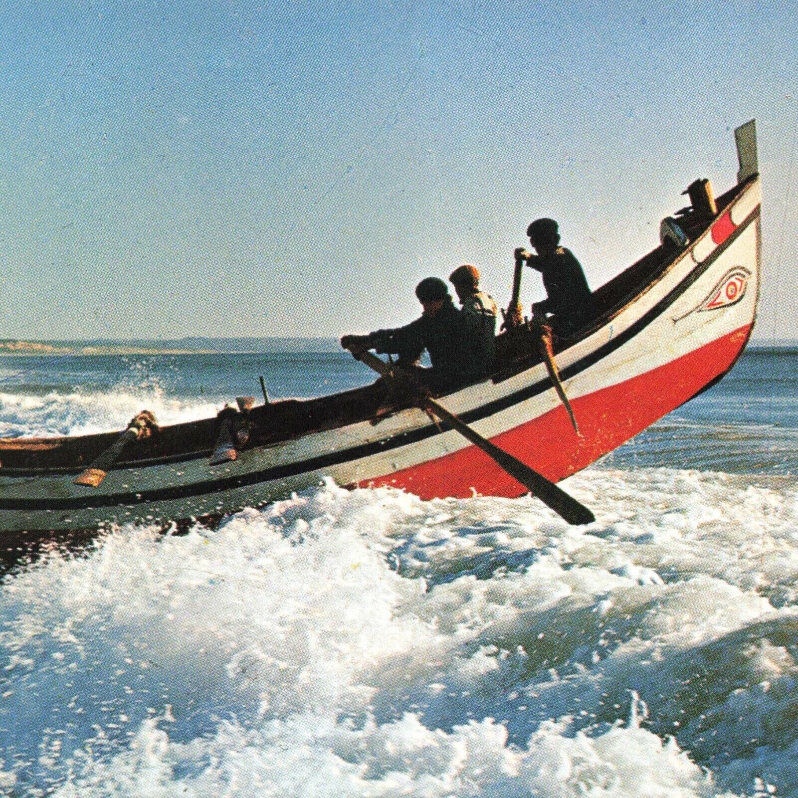 Fishermen Sea Costa da Caparica Portugal PRT Boat Waves Unused Ephemera Postcard