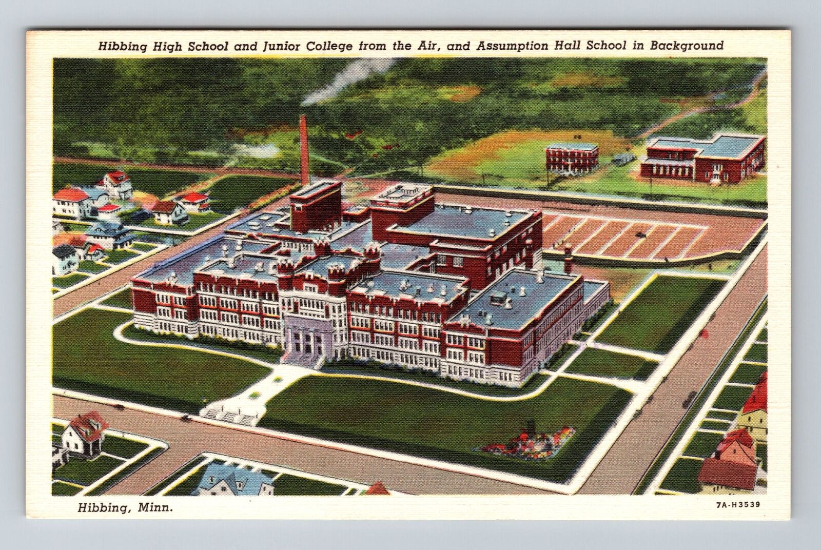 Hibbing MN-Minnesota, High School & Jr College from the Air, Vintage Postcard
