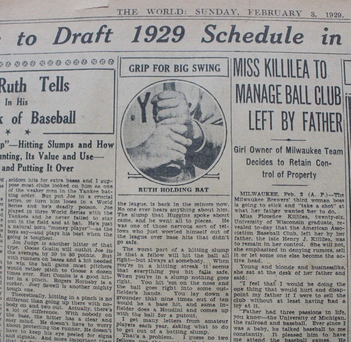 BABE RUTH Newspaper Clipping 1929